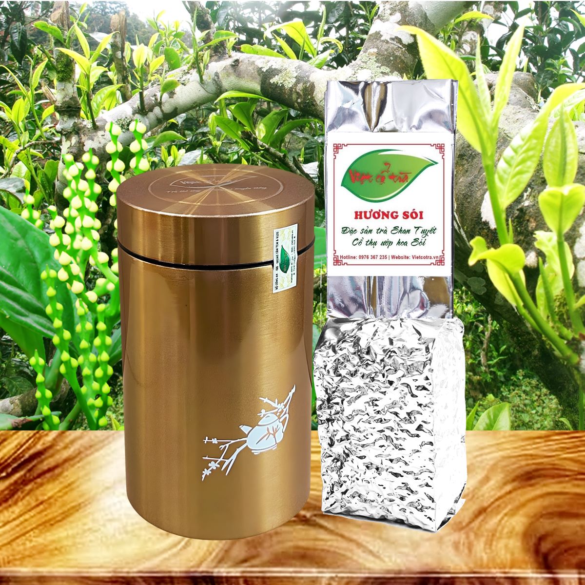 Hộp Trà Shan Tuyết Cổ Thụ Ướp Hoa Sói 100g
